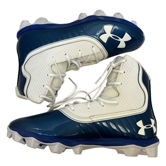 Under Armour UA Highlight MC Football Cleats Size 10.5 White Blue Ankle - Picture 1 of 10